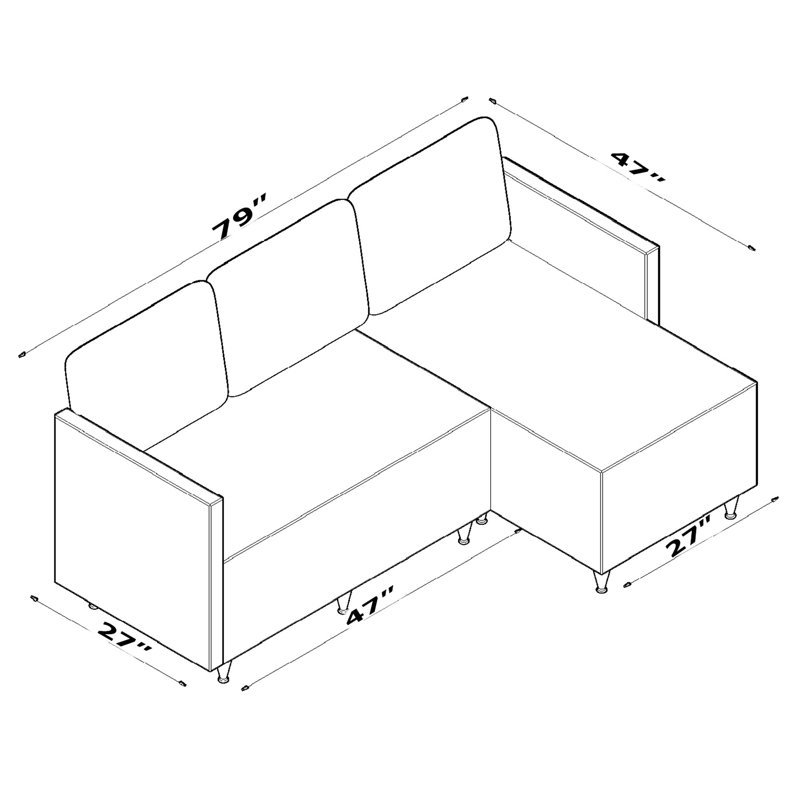 Reversible Sectional, Brown - 5 Comfortable With Foam And Solid Wood Structure, Simple Installation For Living Room Cozy Construction, Assembly