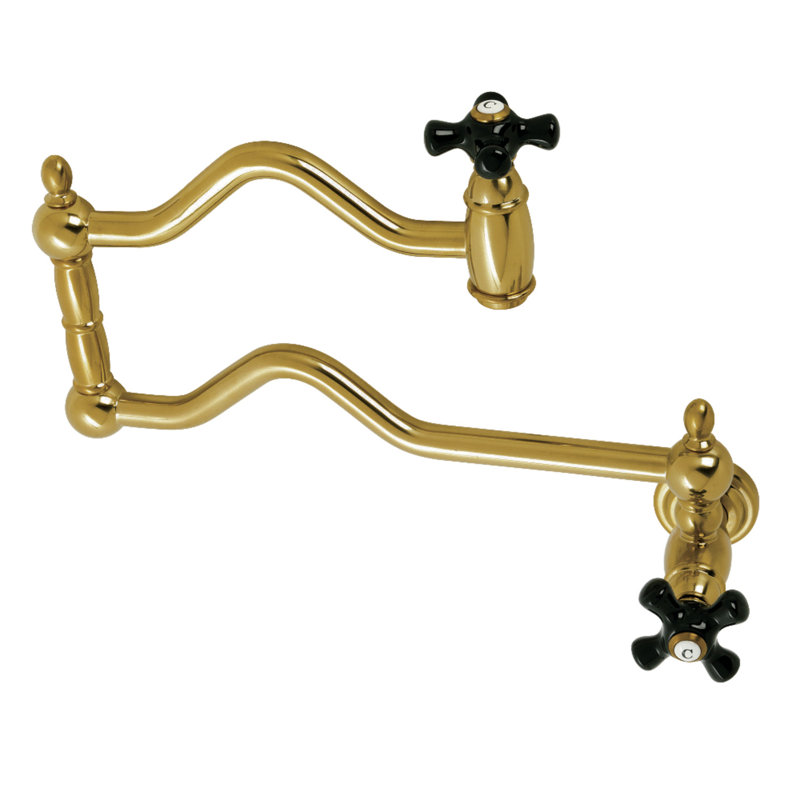 Kingston Brass Duchess Two-Handle 1-Hole Wall Mount Pot Filler Faucet, Brushed Brass