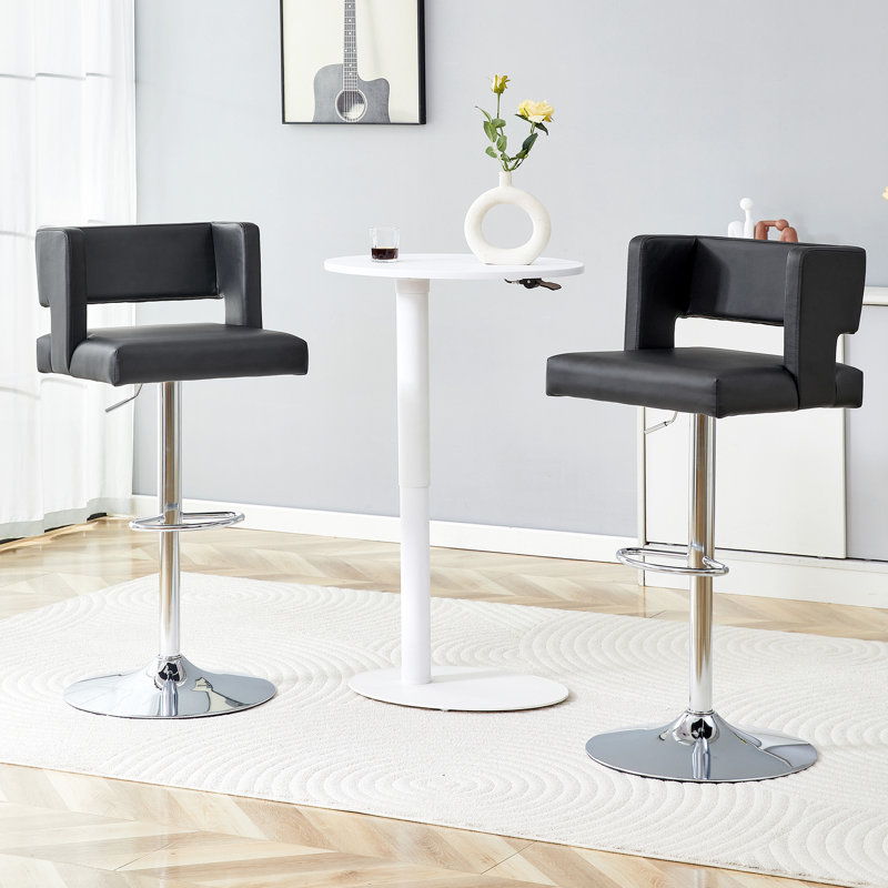 Tabouret de bar ajustable en similicuir, Siège noir / cadre argenté