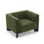 Fauteuil rembourré en chenille vert avec accoudoirs courbés et pieds en bois massif-1810836795