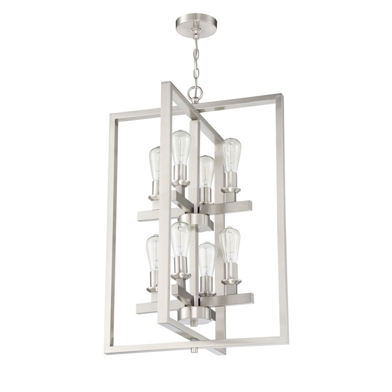 Luminaire suspendu lanterne à 8 lumières Tereza, Nickel poli brossé