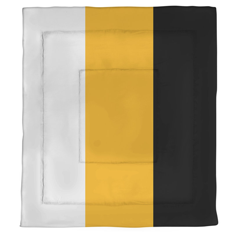 Modern & Contemporary Polyester Percale Striped Comforter, Twin XL Comforter, White/Pittsburgh Gold/Black