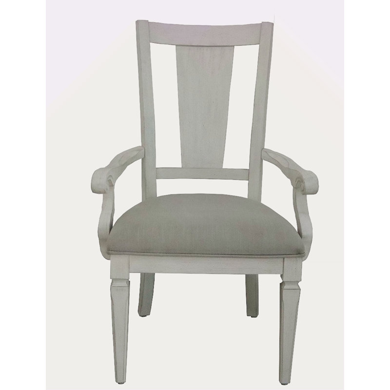 Chaise avec accoudoirs Katia en lin gris clair et blanc vieilli (ensemble de 2)