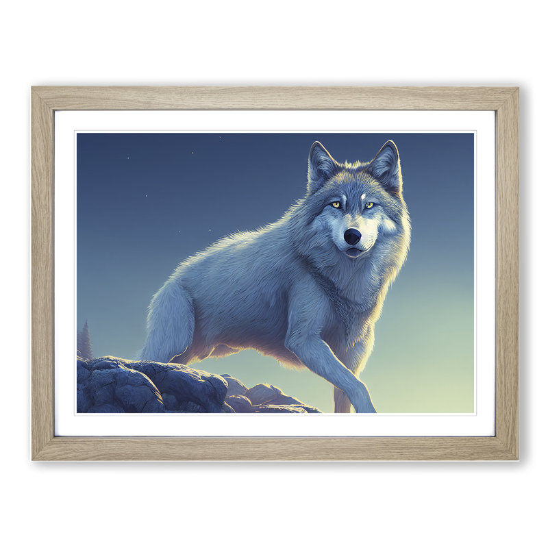 Creeping Wolf - Single Picture Frame Print, 34cm H x 46cm W x 2cm D, Oak