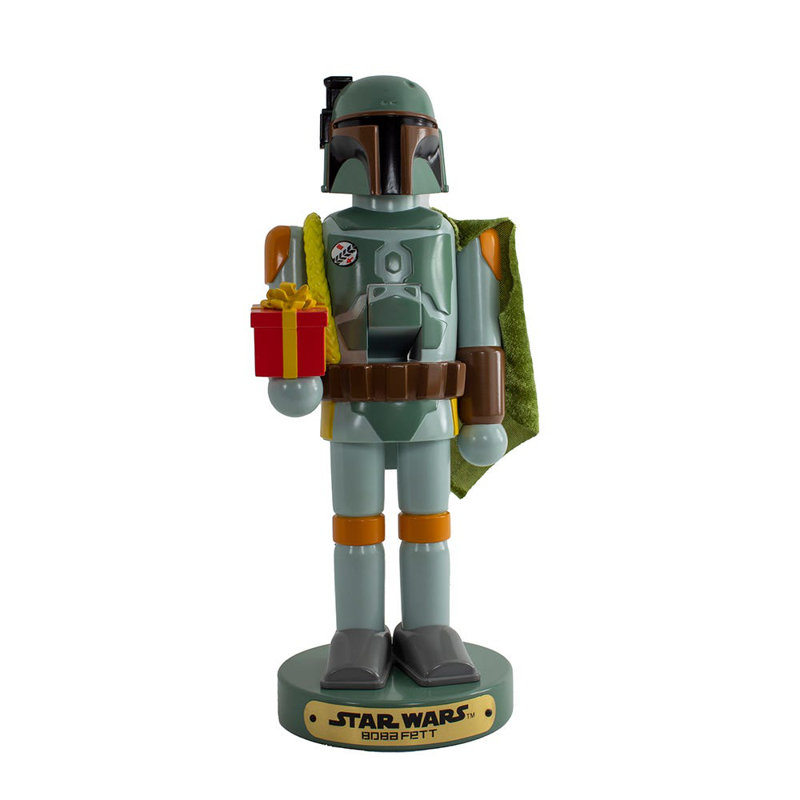 Kurt Adler Wooden Nutcrackers, Star Wars The Mandolorian, Boba Fett with Present, 10in