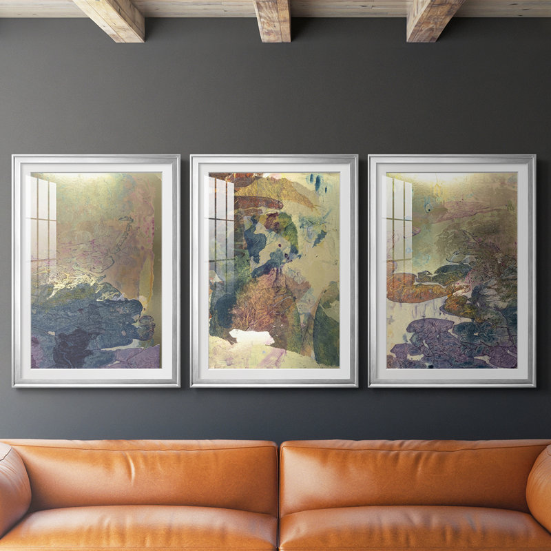 «Monet's Landscape I», reproduction sur mesure encadrée de qualité supérieure - 3 pièces, Argent argent, H 19 po x l 27 po