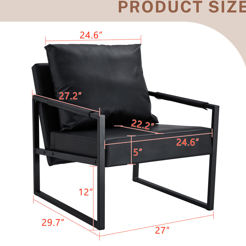 Structure en cuir noir et métal noir - élégance minimaliste moderne, plan de posture assise ergonomique, 27 po x 29,7 po x 29,6 po, conception coussinée, intégrité structurelle, adaptable à différents décors
