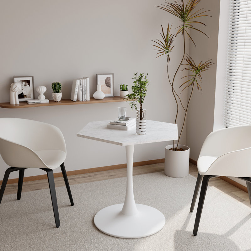 Café hexagonal Marios, Blanc / Blanc, Marbre blanc, H 29,13 po x l 31,5 po x P 23,6 po