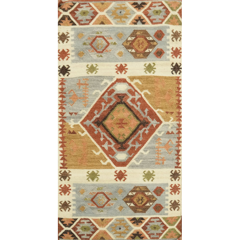 Tapis de style sud-ouest moderne réversible tissé à la main multicolore Kilim
