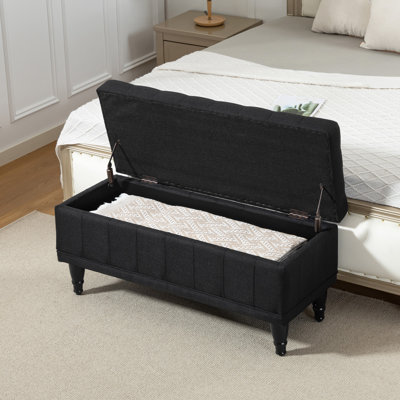 Flip Top Storage Bench, End of Bed Ottoman Bench, Black