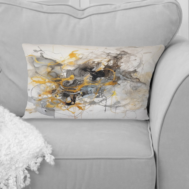 Coussin décoratif jaune à motif de marbre jaune et gris