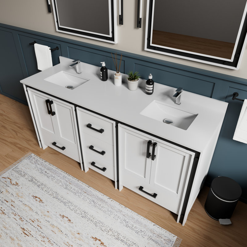 Meuble-lavabo double l 72 po x P 22 po Ziva, Blanc
