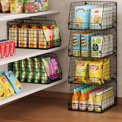 Ensemble de 5 paniers de rangement en fil de fer empilables XXL, organisateur de garde-manger très grande capacité et rangement multi-usages pour fruits et légumes