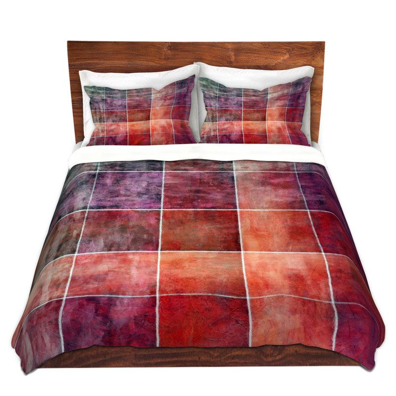Ensemble de housse de couette lave ditons, 1 housse simple + 1 taie standard, Mauve / Rouge