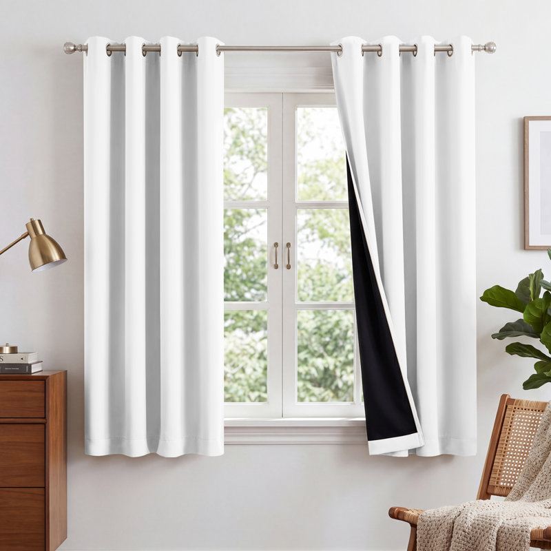 100% Blackout Window Curtain Panels, Cold and Full Light Blocking Drapes with Black Liner for Bedroom, Thermal Insulated Draperies, 2 Pieces