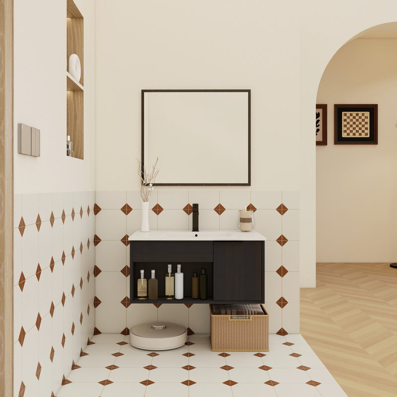 Meuble-lavabo mural 36 po avec lavabo en céramique et tablette ouverte 36 po, 30