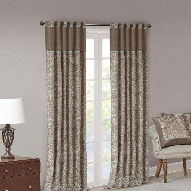 Paire de rideaux en jacquard, Brun, L 50 po x L 84 po