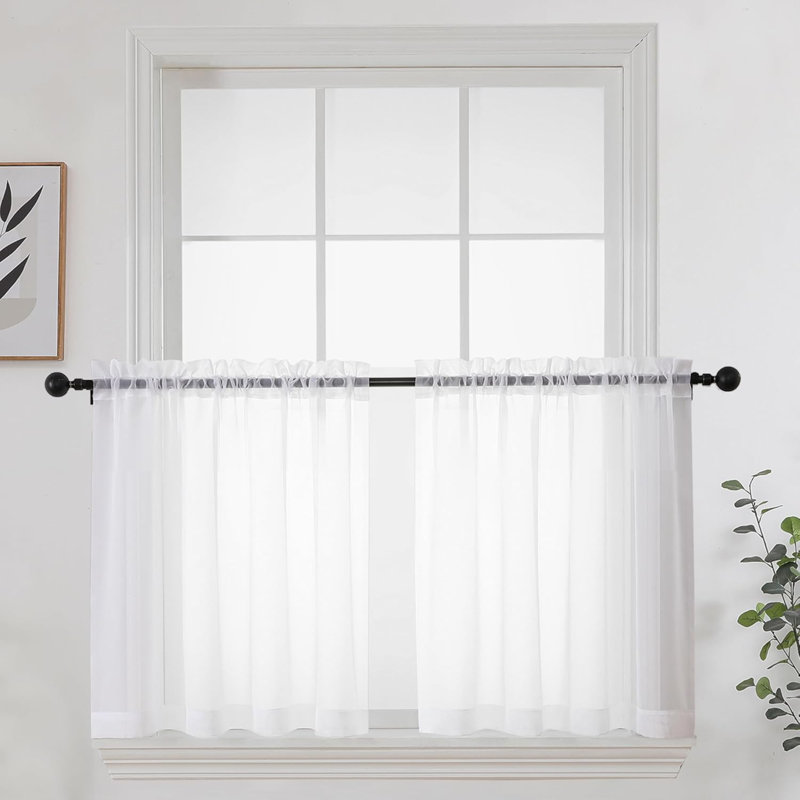 Short Sheer Curtains Long 2 Panels For Bathroom Window, Rod Pocket Light Filtering Sheer Tier Curtains For Small Kitchen Laundry Room, RV, Camper Travel Trailers