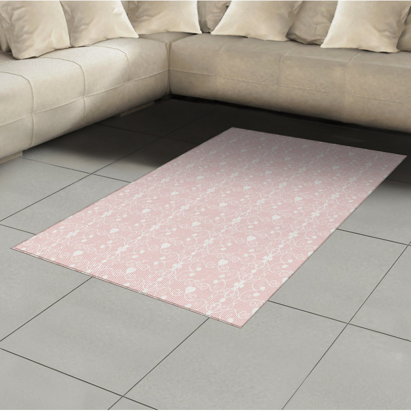Tapis décoratif rose et blanc à haute densité en fibres de polyester, Rectangle— 4 pi x 5 pi 8 po