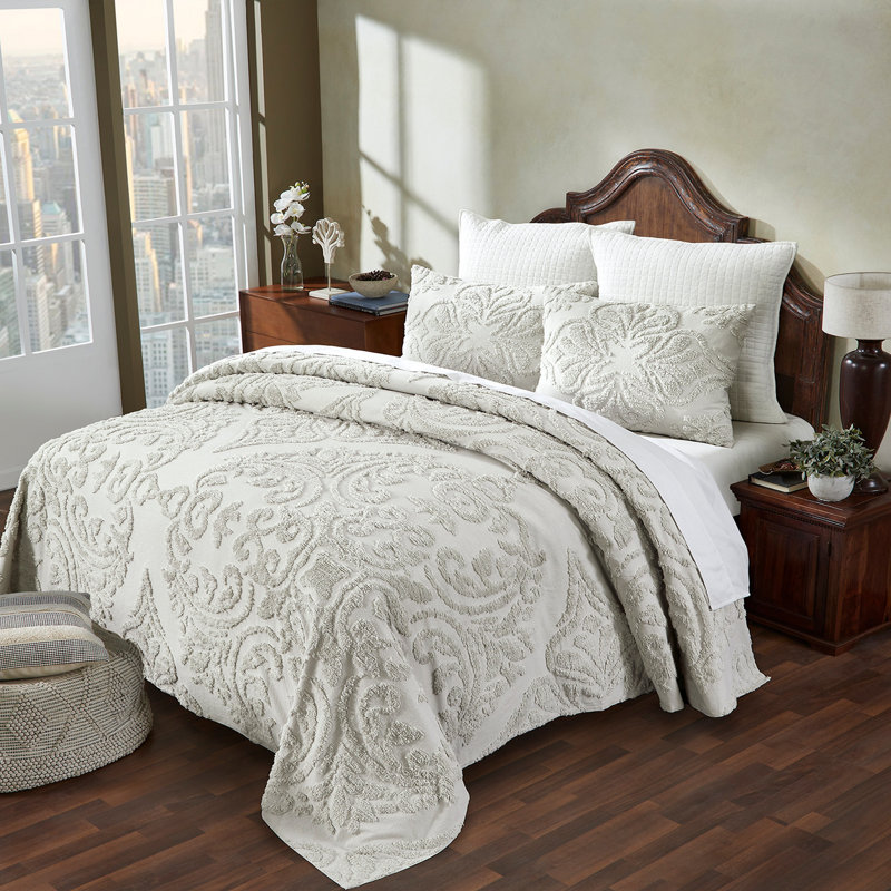 Better Trends King Size Cotton Chenille Bedspread - Ivory Medallion Design, 120"x110", Lightweight & All-Season