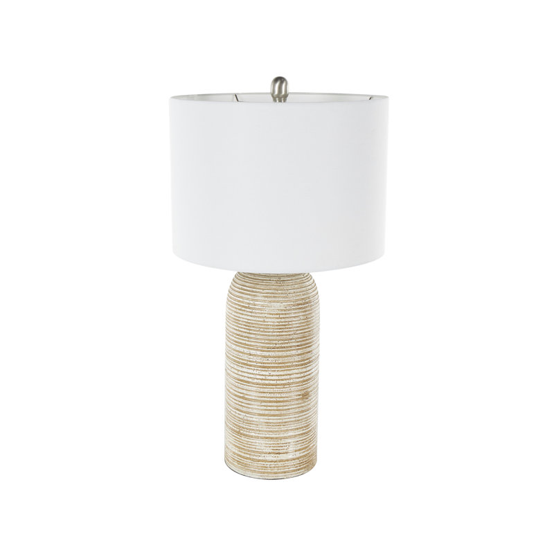 Cole And Grey Wood Room Table Lamp With White Drum Shade