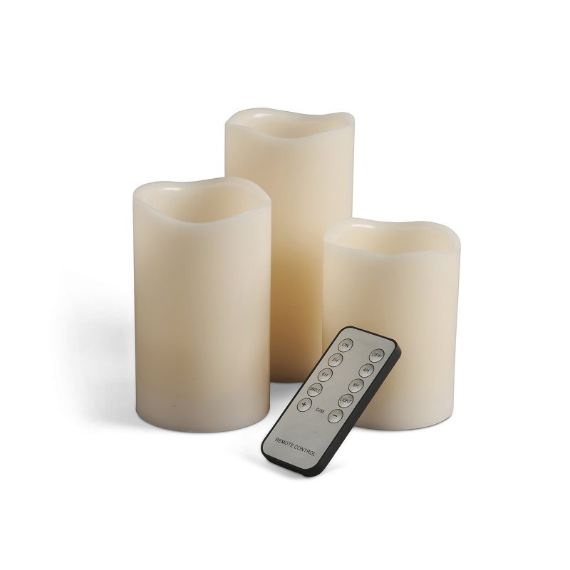Ensemble de 3 bougies colonne sans flamme Bisque Wax - bougie Wavy Edge