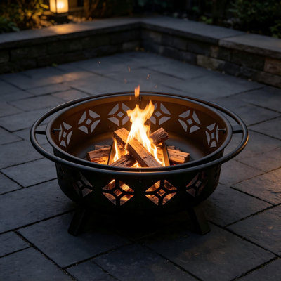 36 po Foyer et barbecue avec grille de cuisson et pare-étincelles, bol à feu de bois pour les fêtes en plein air
