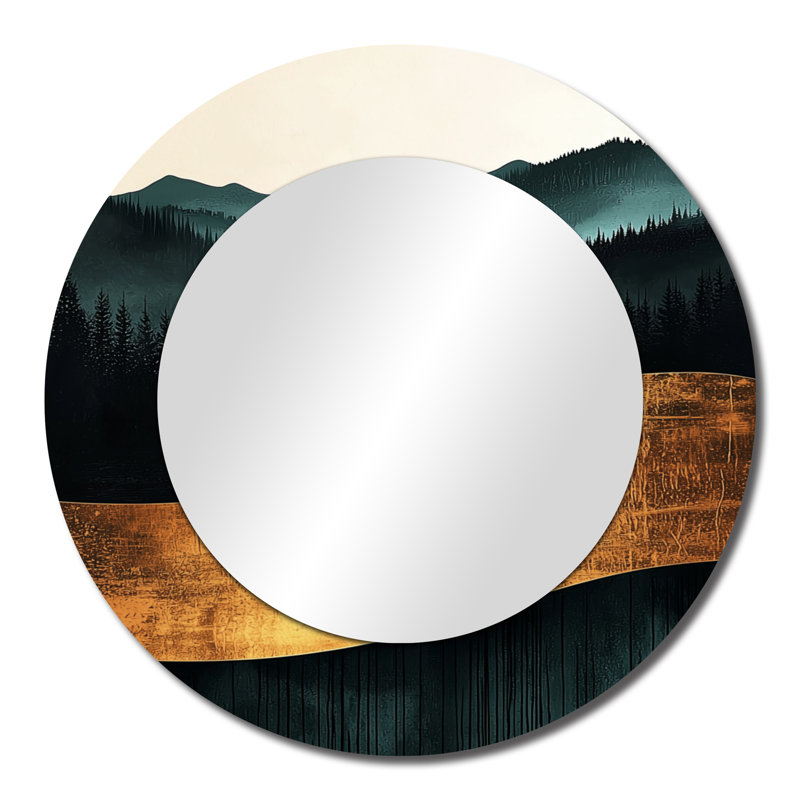 «Minimal Forest and Peaks Solitude Horizon I», art abstrait miroir de paysage, impression sur métal, 23 po x 23 po
