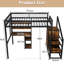 Lit mezzanine avec bureau, support de rangement et ports de charge intégrés pour les dortoirs, espace noir - étagère ouverte efficace