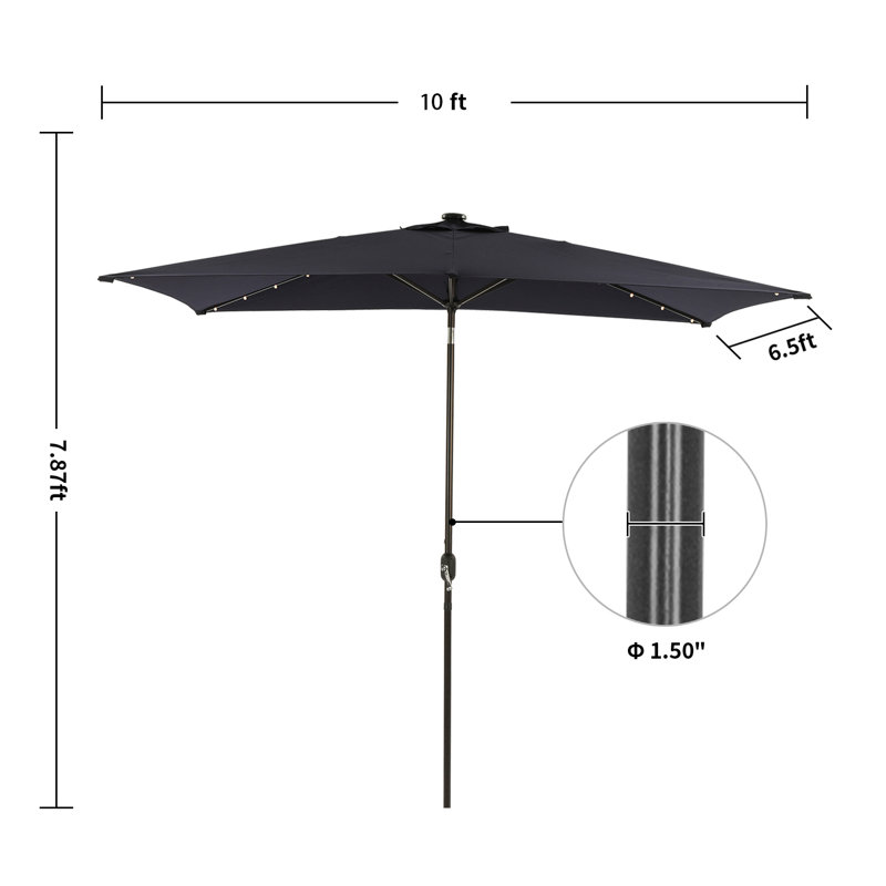Parasol de marché rectangulaire lumineux 9 pi 10 po x 6 pi 6 po Sikeston, Bleu marine