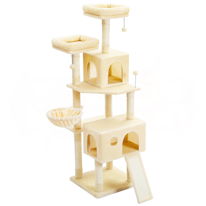 64" Multi-Level Plush Cat Tree Large Cat Tower, Beige