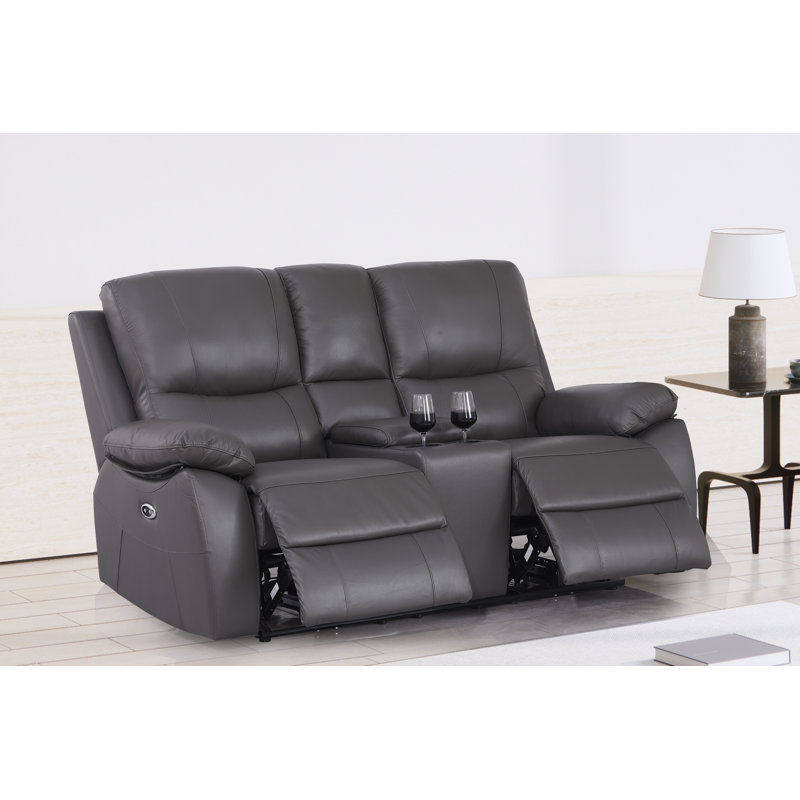 Dewaine 72'' Leather Power Reclining Loveseat, Gray Genuine Leather
