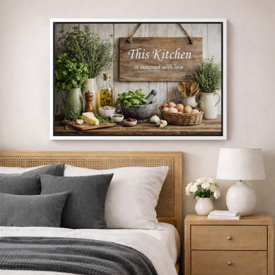 Kitchen Herbs Artwork, Seasoned with Love Pictures, Framed Canvas Giclee Print Wall Art