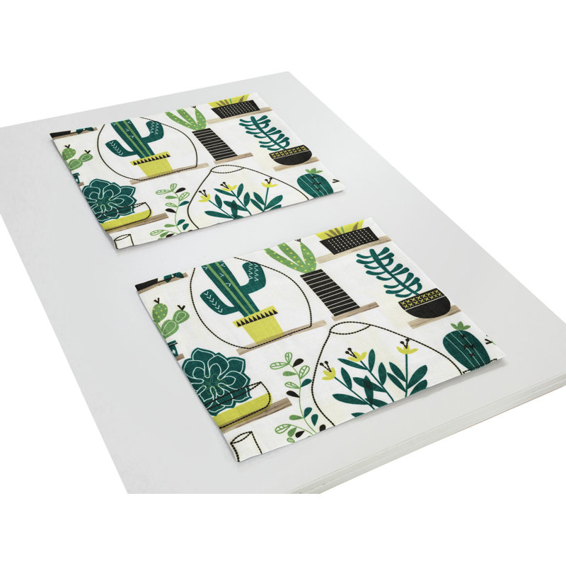 Gilford Polyester Floral Rectangle Placemat, White/Green