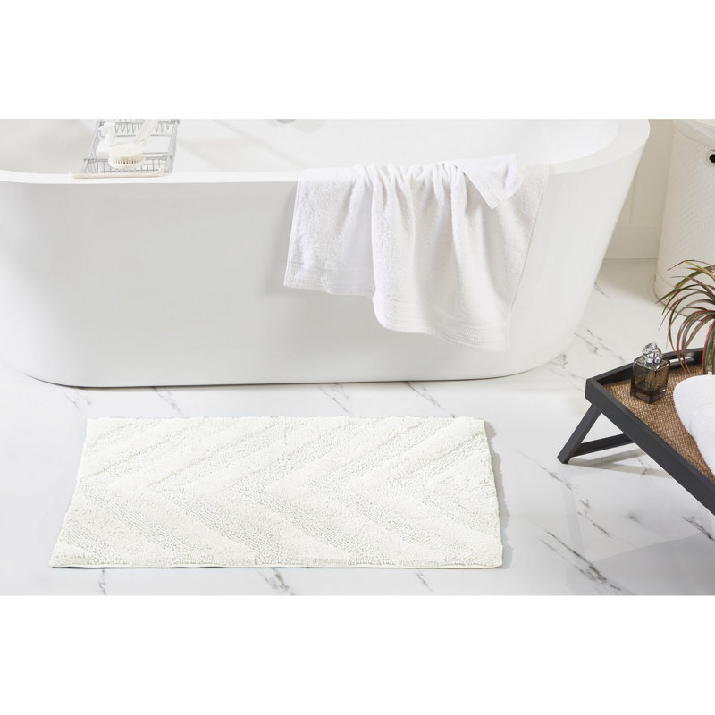 Branston 100% Cotton 1990 GSM Tufted Bath Rug with Non-Slip Backing, OEKO-TEX Certified, Machine Washable, Luxurious Chevron Pattern, Ultra Soft & Absorbent Bathroom Rug, 21" x 34" Rectangle, Ivory