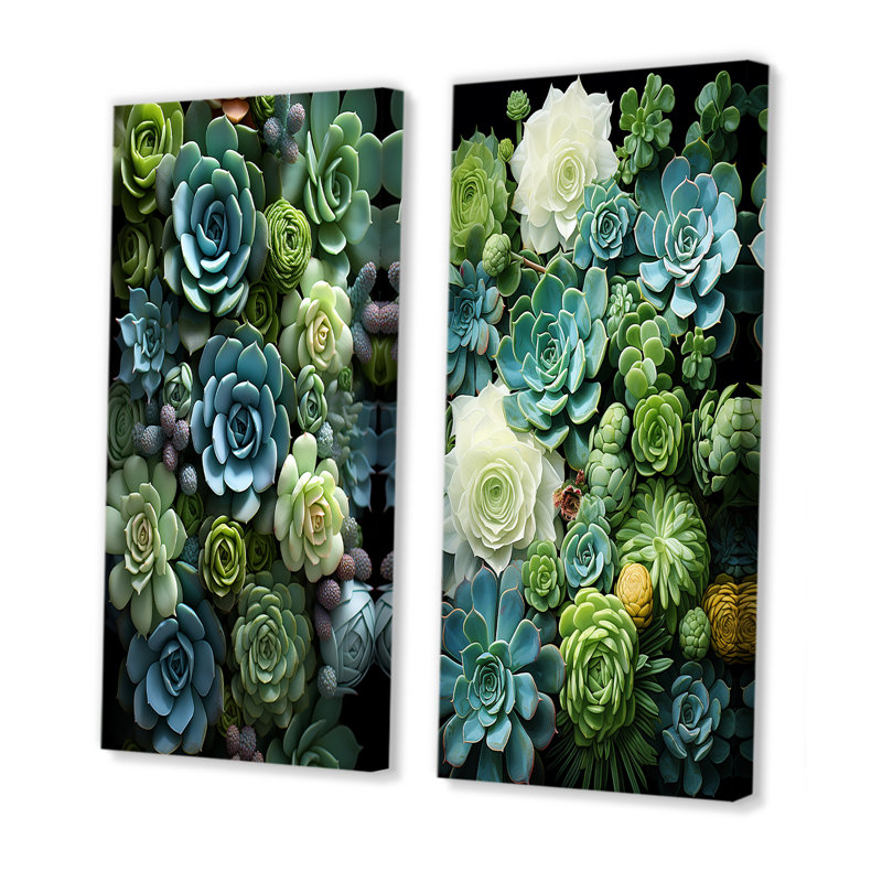 «Green Succulents Serenity Garden», 2 pièces, Toile tendue, H 40 po x l 40 po