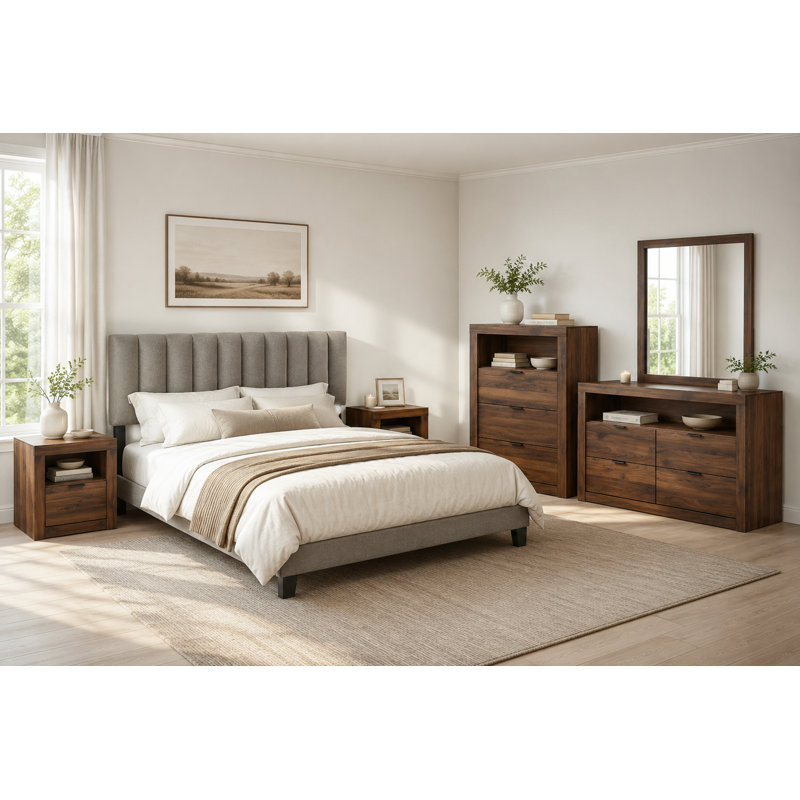 5-Pieces Bedroom Sets, Walnut