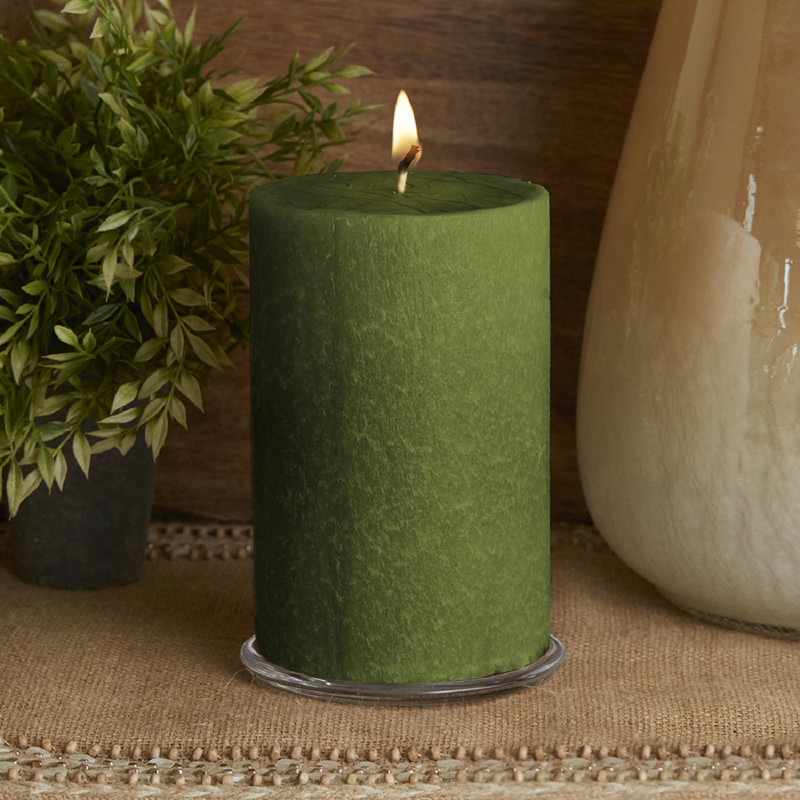 Timberline Unscented Pillar Candle, 6" H x 4" W x 4" D, Dark Olive