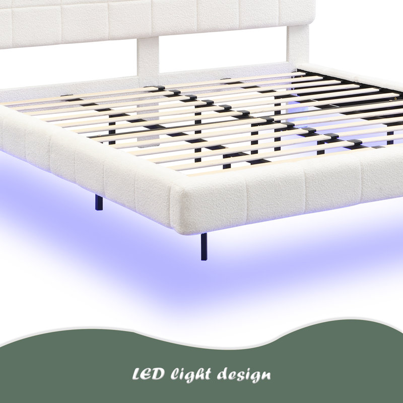 Lit flottant avec lumière White Boucle, Très grand lit