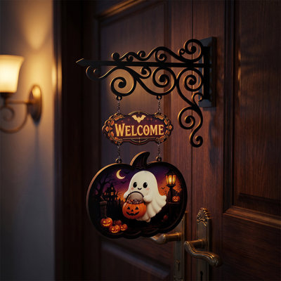 Halloween Decor Halloween Ghost Pumpkin Wooden Hanging Sign Welcome  Wall Hanging Decor For Front Door Yard Patio Outdoor Home Decoration