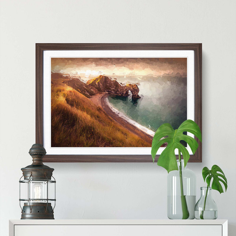 Durdle Door Cliffs Wareham - Picture Frame Graphic Art Print, Walnut Framed, 62cm H x 87cm W x 2cm D