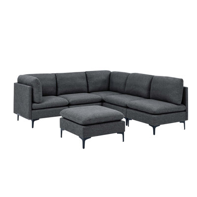 Linen Modular Sectional Sofa with Black Metal Legs