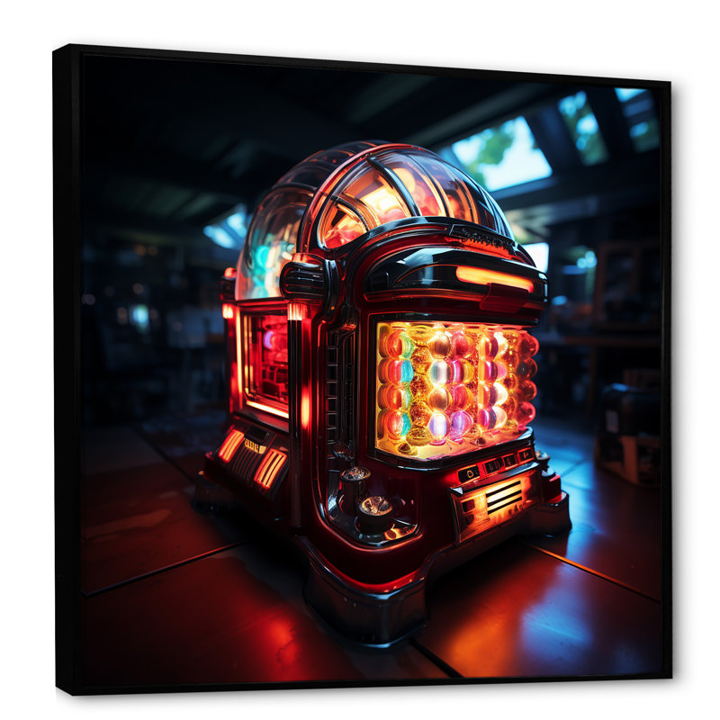 Red Soundtrack Symphony Jukebox Melody - Jukeboxes, art mural, Cadre flottant noir, 16" H x 16" W