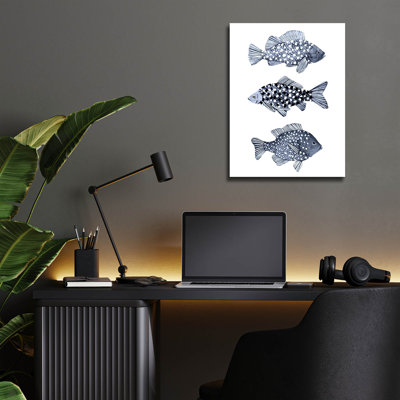 Epic Art 'Blue Fish 1'  by Emma Scarvey Acrylic Glass Wall Art, 12" x 16"