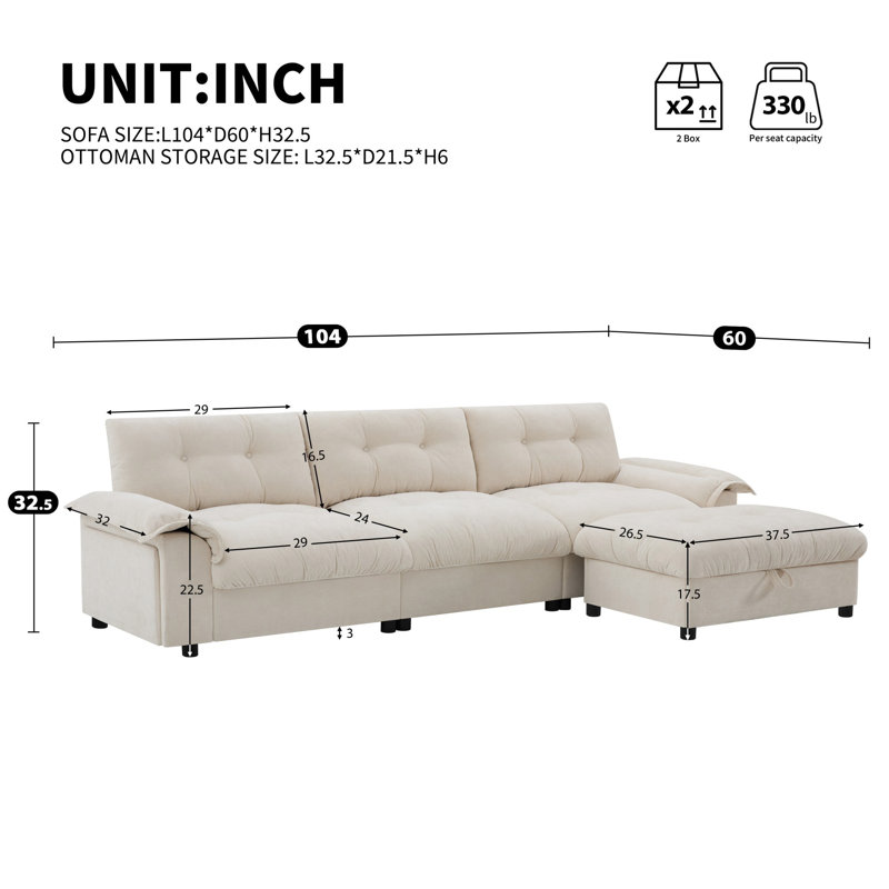 Canapé modulaire réversible avec repose-pieds 104,02 po, Chenille beige