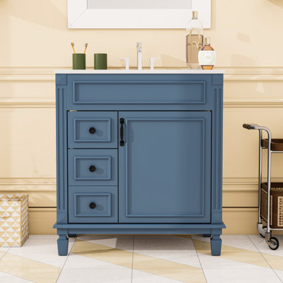 Bathroom Vanity with Sink, 2 Soft-Close Drawers and Adjustable Shelf
