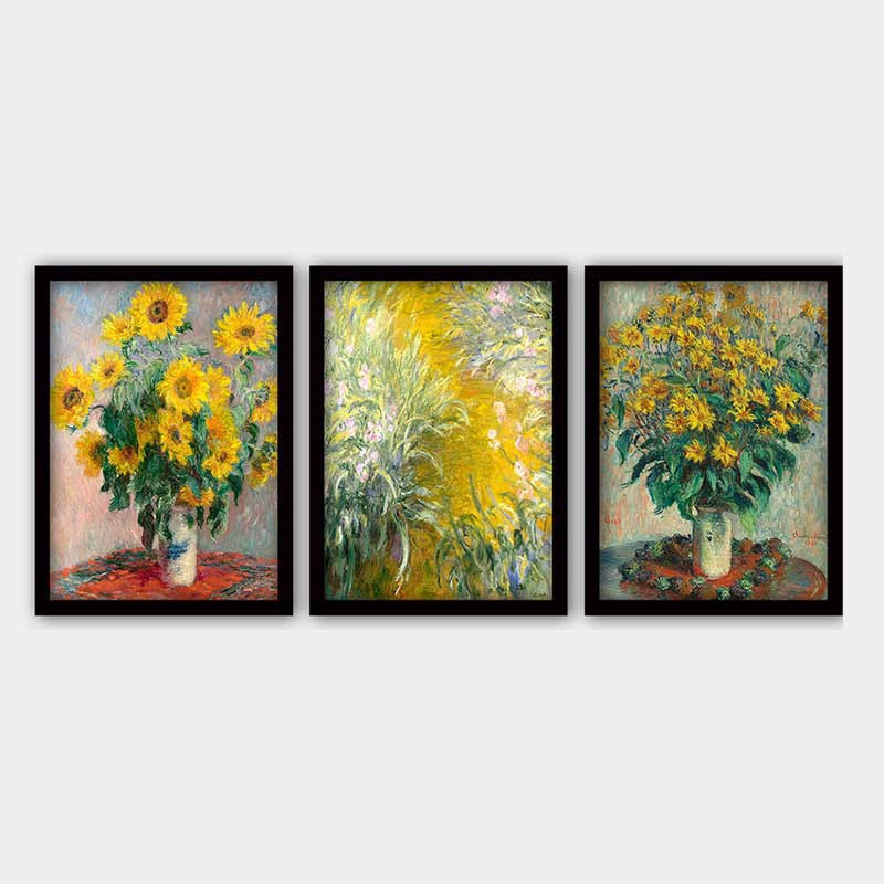 Ensemble de 3 peintures élégantes encadrées décoratives, 13,8 x 17,7 pouces chacune | 100% bois avec cadre 100% polystyrène (épaisseur: 0,8 pouce) | Impression numérique UV, parfaite pour le salon et la décoration intérieure