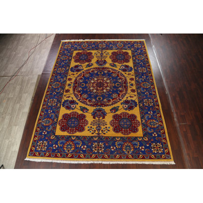 Tapis doré en laine noué à la main de conception unique 10 pi 4 po x 13 pi 7 po