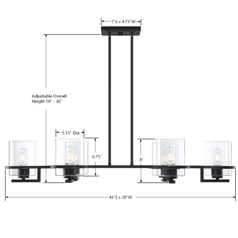 Lustre ovale noir 6 lumières avec verre transparent