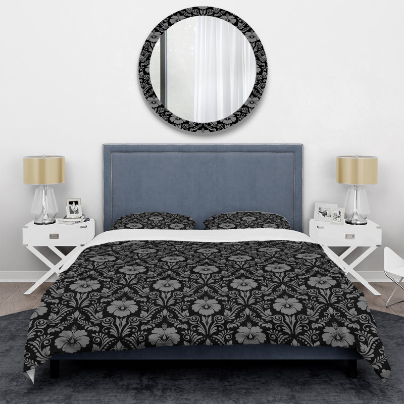 Damas noir - ensemble de housse de couette abstrait - microfibre de polyester